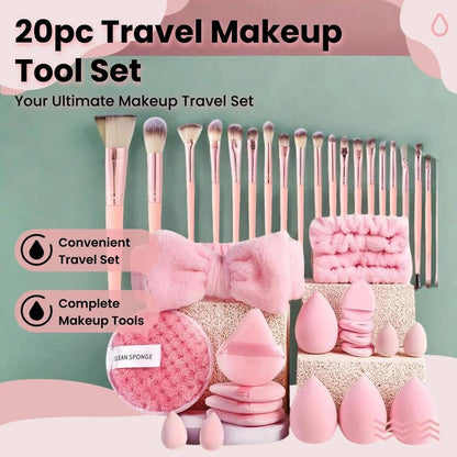 Multifunctional Travel Makeup Tool Set, Including Makeup Brushes & Headband & Wristbands & Remover Puff & Finger Puff & Makeup Sponge for Girls & Women, Makeup Bundle Box, Makeup Products, Cosmetics Makeup Tool, Makeup Brushes Kits