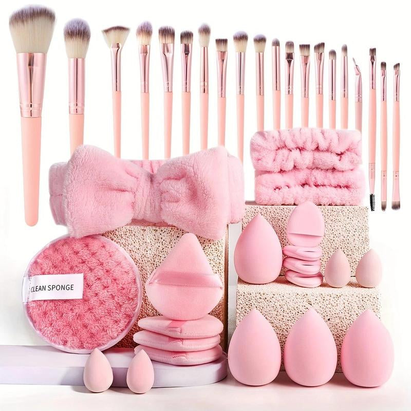 Multifunctional Travel Makeup Tool Set, Including Makeup Brushes & Headband & Wristbands & Remover Puff & Finger Puff & Makeup Sponge for Girls & Women, Makeup Bundle Box, Makeup Products, Cosmetics Makeup Tool, Makeup Brushes Kits